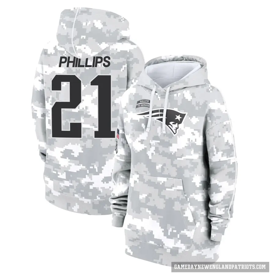 Women's ＃21 Adrian Phillips New England Patriots Arctic Camo 2024 Salute to Service Club Fleece Pullover Hoodie