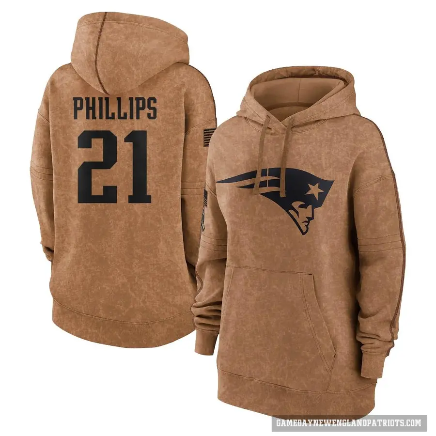 Women's ＃21 Adrian Phillips New England Patriots Brown 2023 Salute To Service Pullover Hoodie