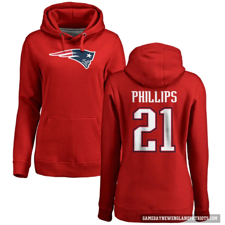 Women's ＃21 Adrian Phillips New England Patriots Red Pro Line Name & Number Logo Pullover Hoodie