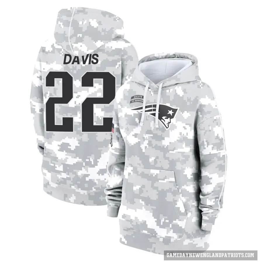 Women's ＃22 Cody Davis New England Patriots Arctic Camo 2024 Salute to Service Club Fleece Pullover Hoodie