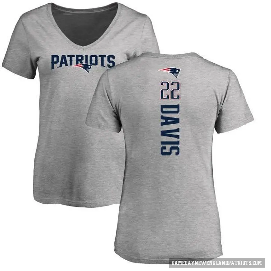 Women's ＃22 Cody Davis New England Patriots Ash Backer V-Neck T-Shirt