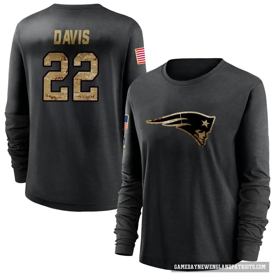 Women's ＃22 Cody Davis New England Patriots Black 2020 Salute To Service Sideline Performance Long Sleeve T-Shirt