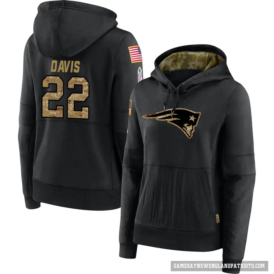 Women's ＃22 Cody Davis New England Patriots Black 2020 Salute to Service Sideline Performance Pullover Hoodie