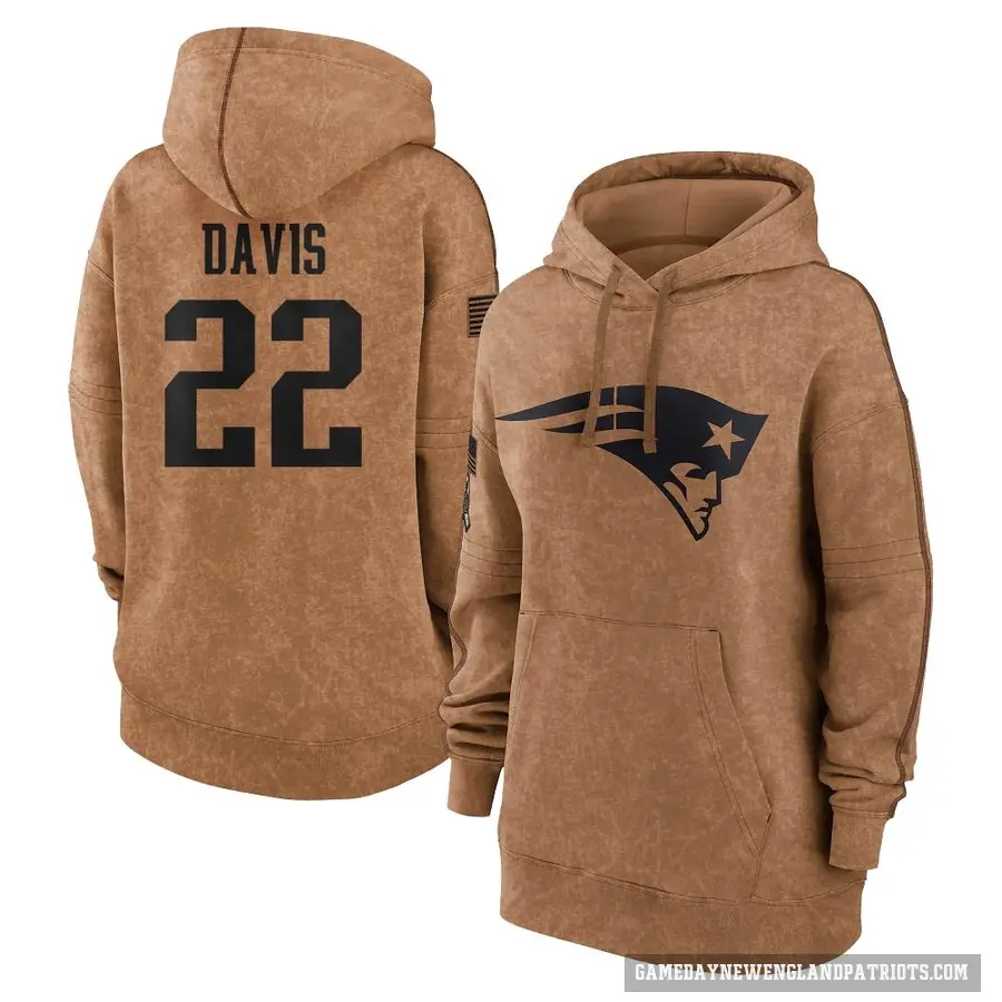 Women's ＃22 Cody Davis New England Patriots Brown 2023 Salute To Service Pullover Hoodie