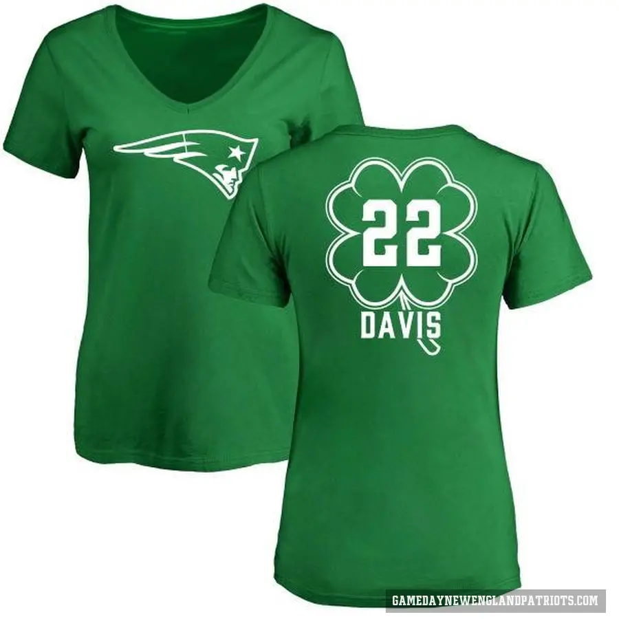 Women's ＃22 Cody Davis New England Patriots Green St. Patrick's Day V-Neck T-Shirt