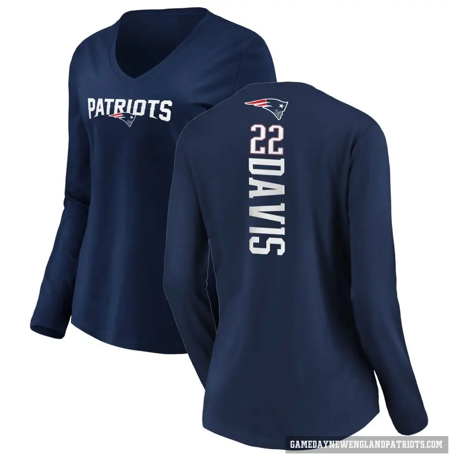 Women's ＃22 Cody Davis New England Patriots Navy Backer Slim Fit Long Sleeve T-Shirt