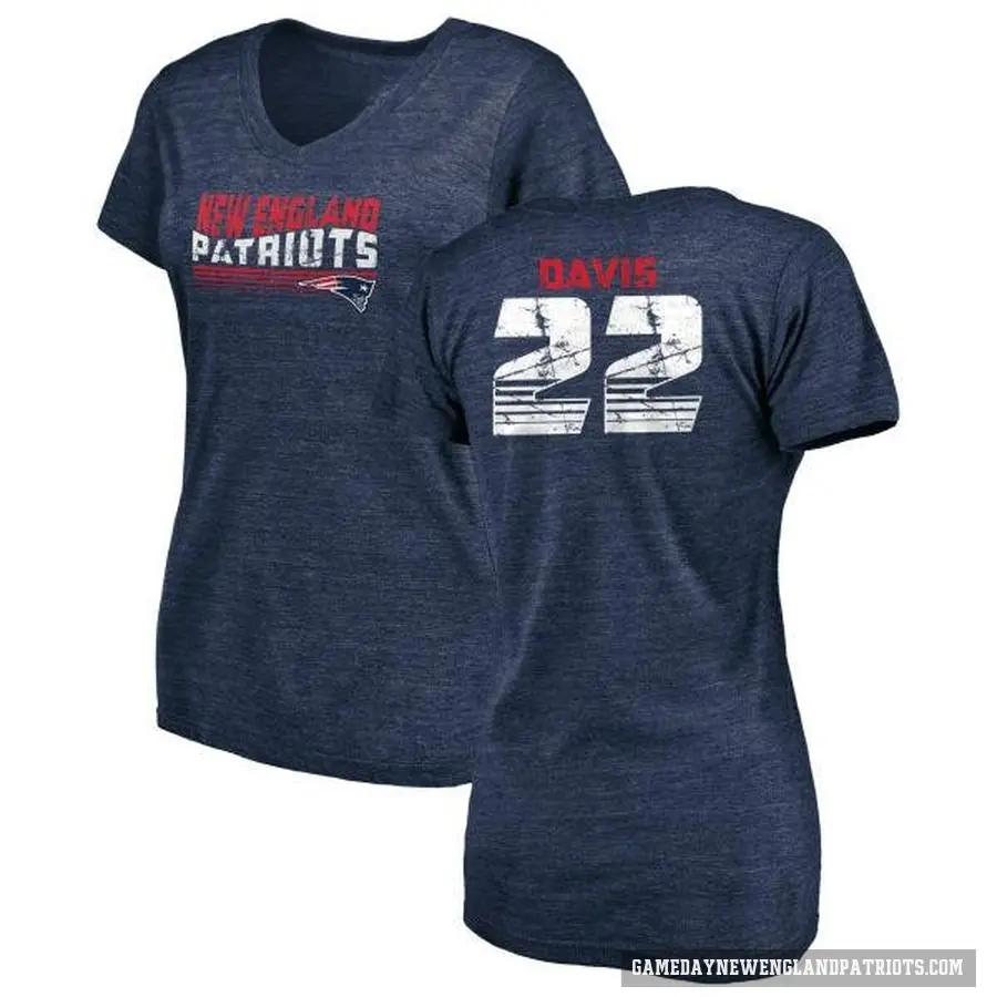 Women's ＃22 Cody Davis New England Patriots Navy Retro V-Neck T-Shirt