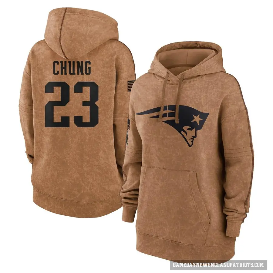 Women's ＃23 Patrick Chung New England Patriots Brown 2023 Salute To Service Pullover Hoodie