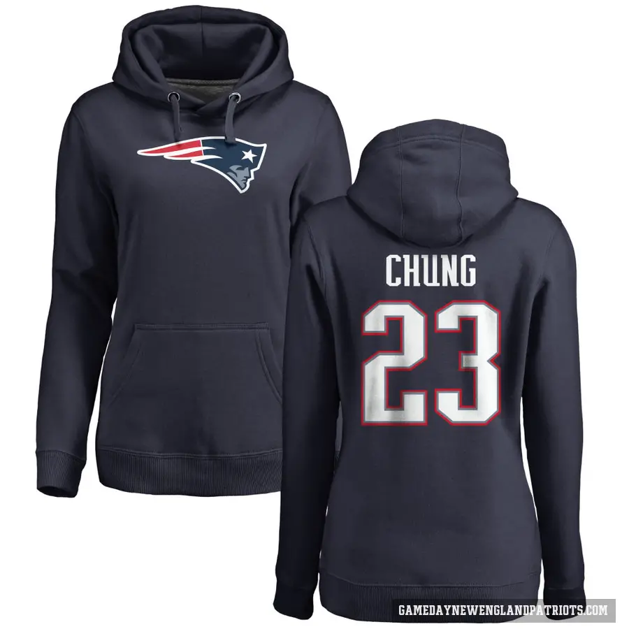 Women's ＃23 Patrick Chung New England Patriots Navy Pro Line Logo Pullover Hoodie