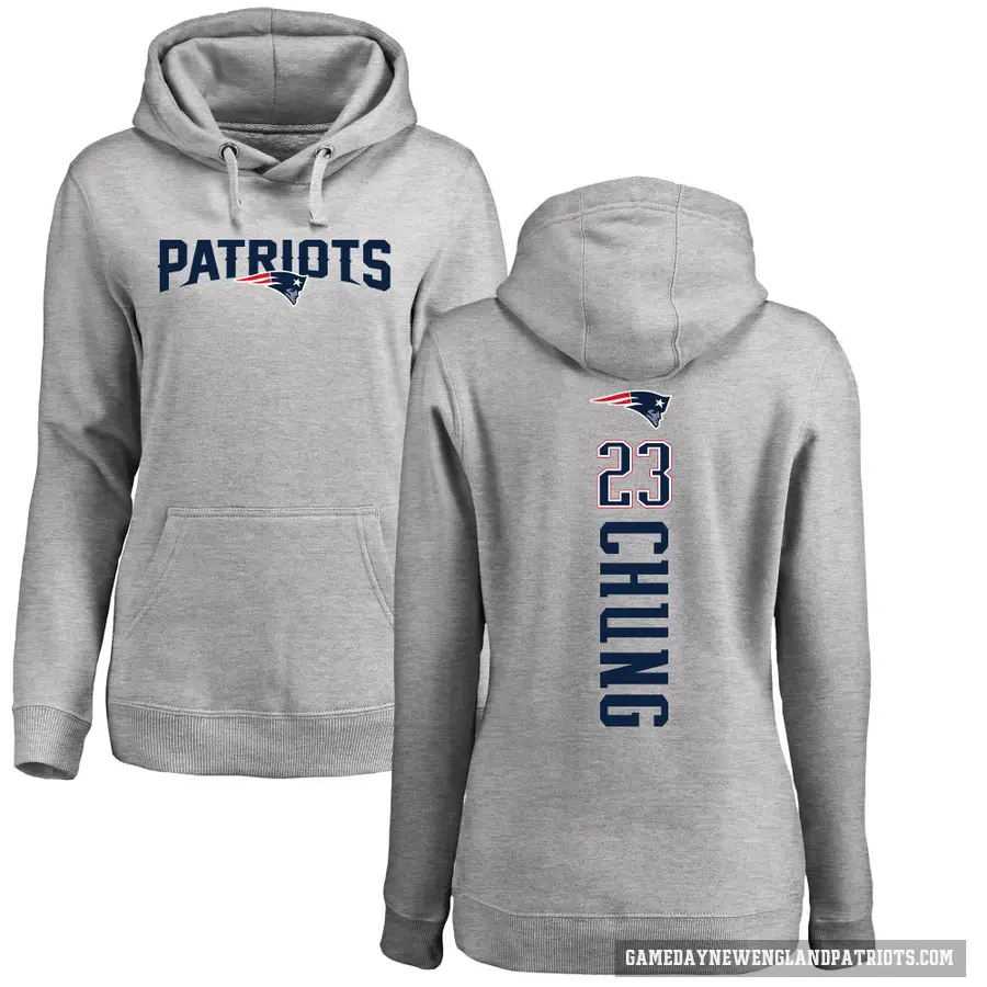 Women's ＃23 Patrick Chung New England Patriots Pro Line Ash Backer Pullover Hoodie