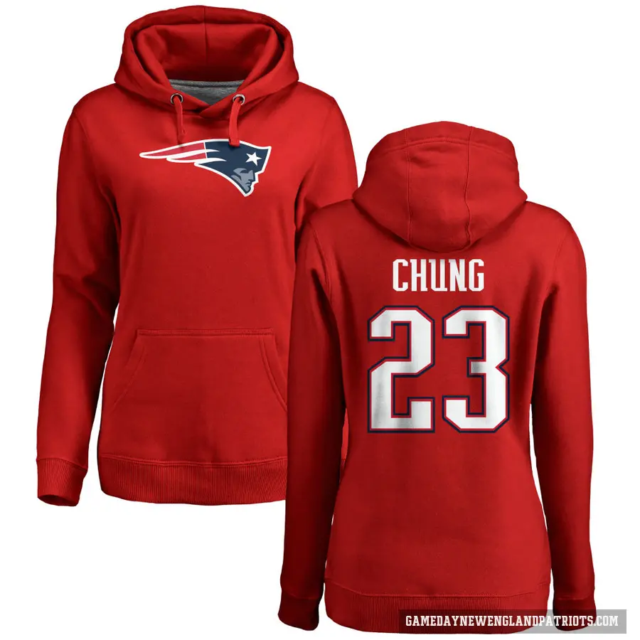 Women's ＃23 Patrick Chung New England Patriots Red Pro Line Name & Number Logo Pullover Hoodie