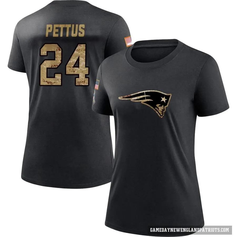 Women's ＃24 Dell Pettus New England Patriots Black 2020 Salute To Service Performance T-Shirt