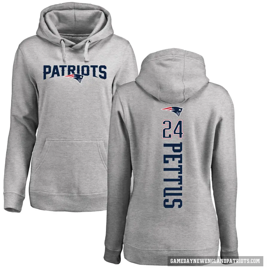 Women's ＃24 Dell Pettus New England Patriots Pro Line Ash Backer Pullover Hoodie