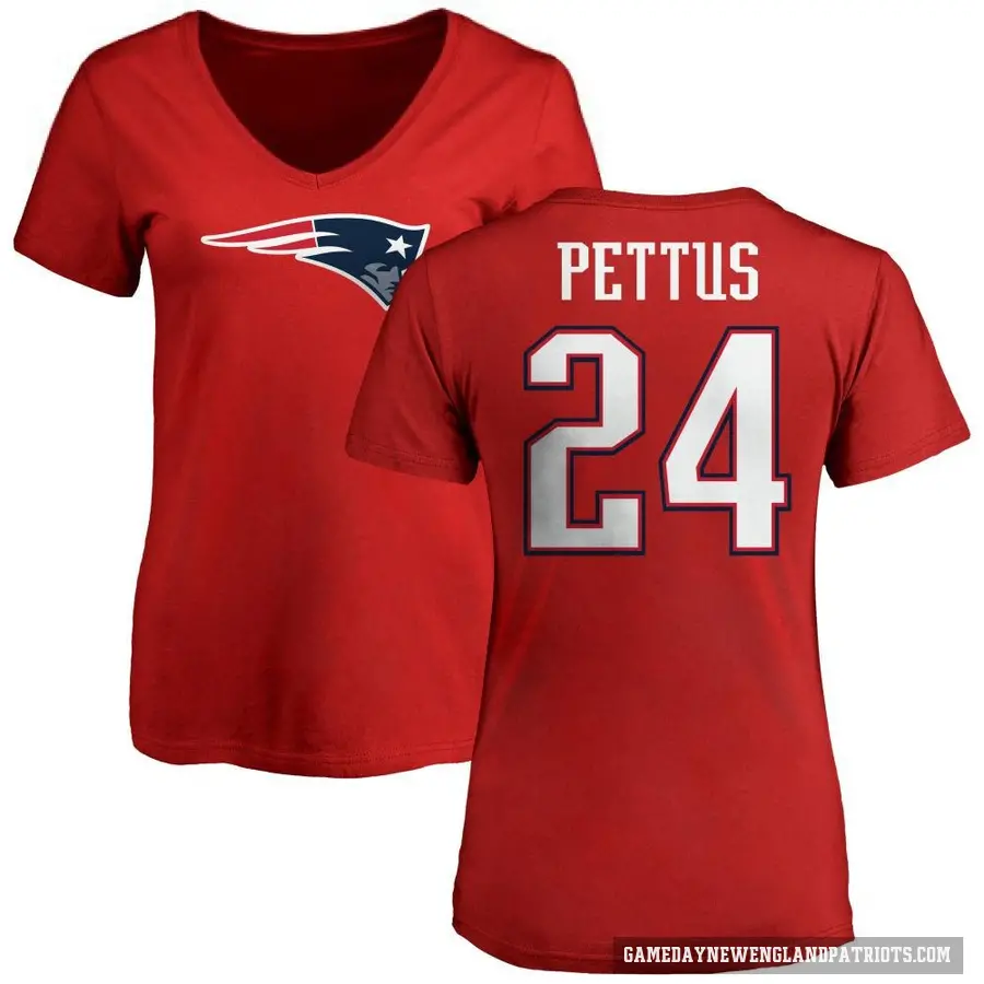 Women's ＃24 Dell Pettus New England Patriots Red Logo Slim Fit T-Shirt