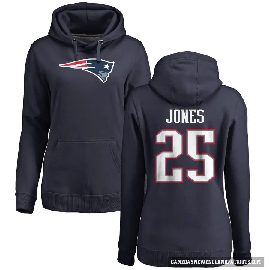 Women's ＃25 Marcus Jones New England Patriots Navy Pro Line Logo Pullover Hoodie