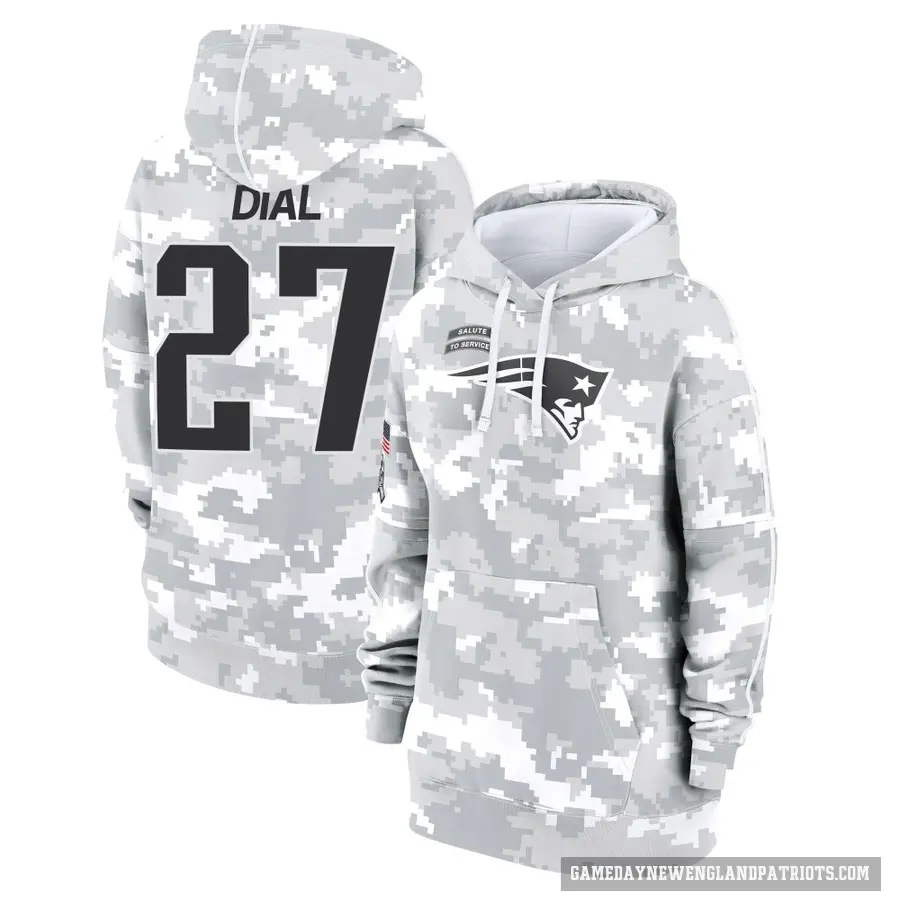 Women's ＃27 Marcellas Dial Jr. New England Patriots Arctic Camo 2024 Salute to Service Club Fleece Pullover Hoodie