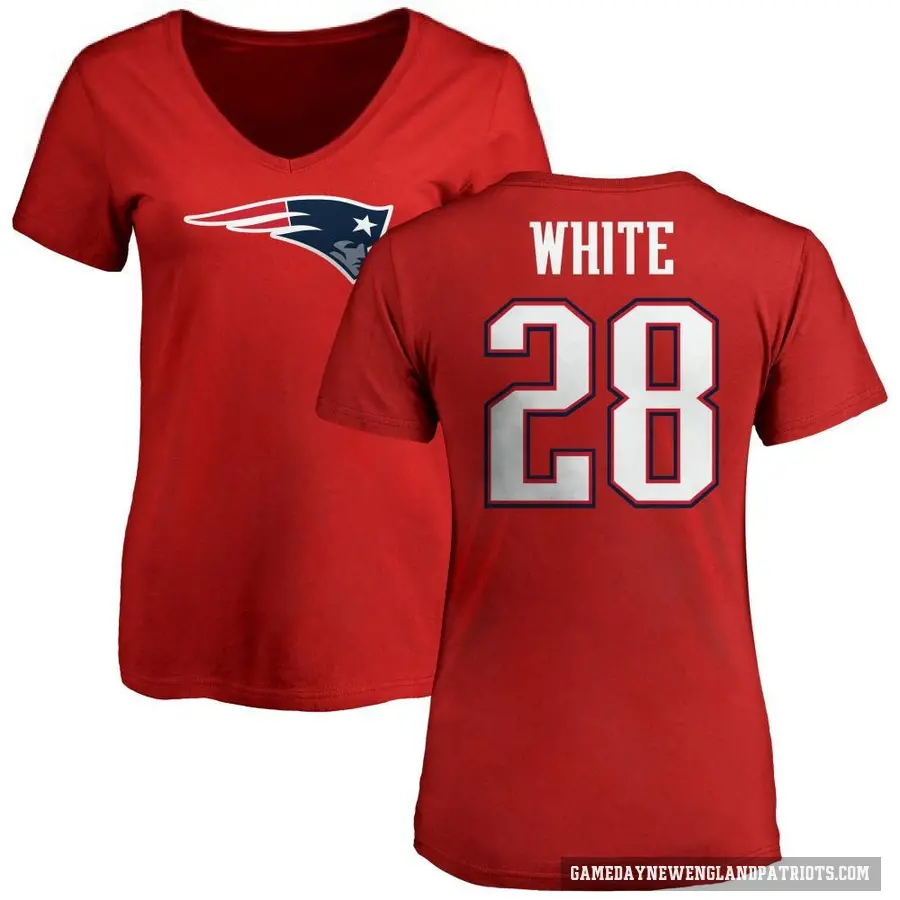 Women's ＃28 James White New England Patriots White Logo Slim Fit T-Shirt Red