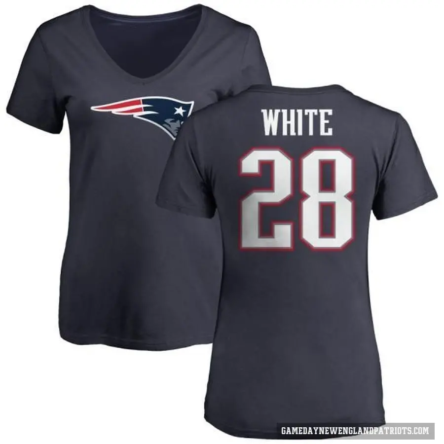 Women's ＃28 James White New England Patriots White Logo T-Shirt Navy