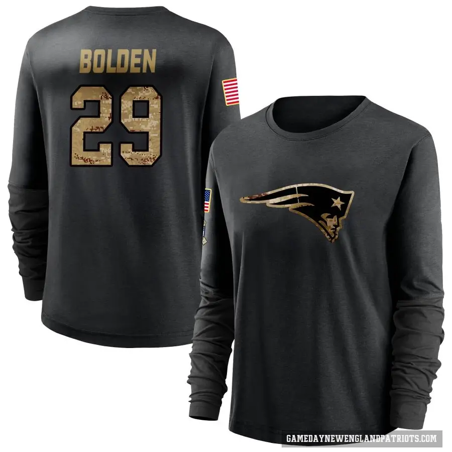 Women's ＃29 Isaiah Bolden New England Patriots Black 2020 Salute To Service Sideline Performance Long Sleeve T-Shirt