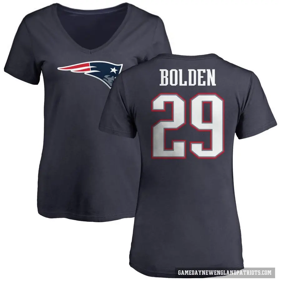 Women's ＃29 Isaiah Bolden New England Patriots Navy Logo T-Shirt