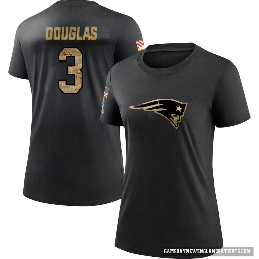 Women's ＃3 Demario Douglas New England Patriots Black DeMario Douglas 2020 Salute To Service Performance T-Shirt