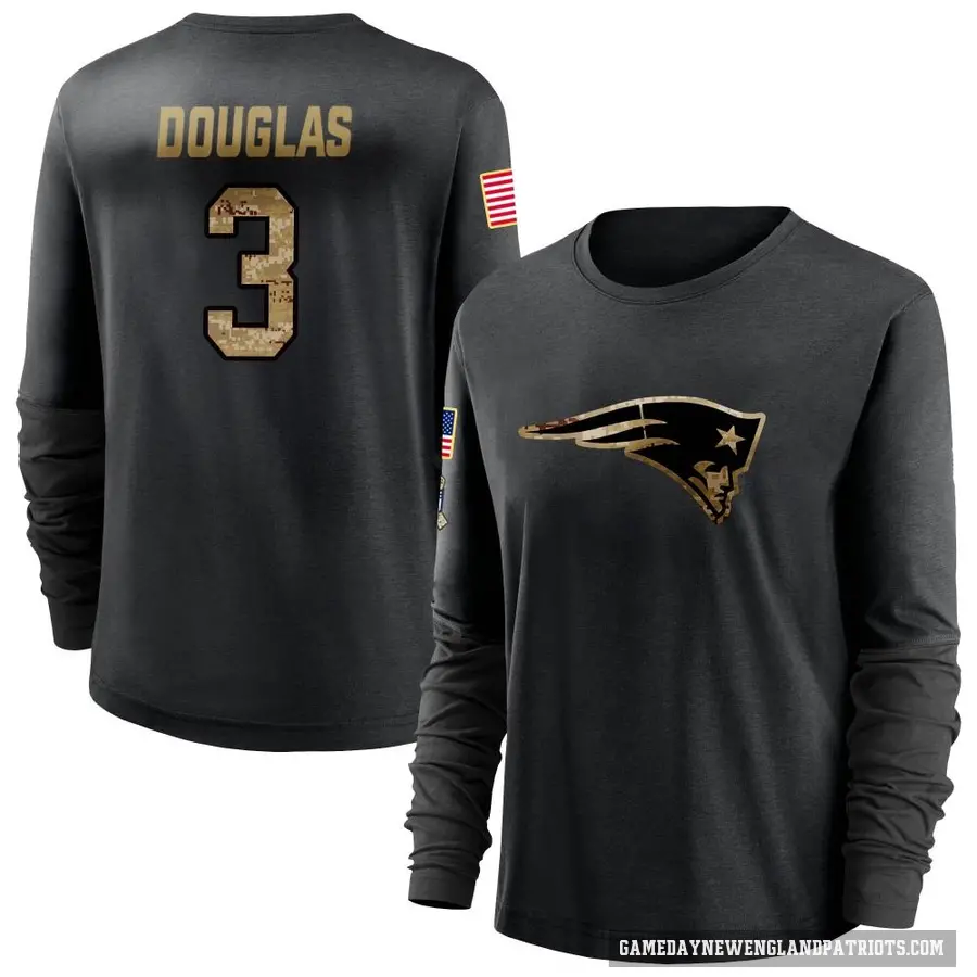 Women's ＃3 Demario Douglas New England Patriots Black DeMario Douglas 2020 Salute To Service Sideline Performance Long Sleeve T-