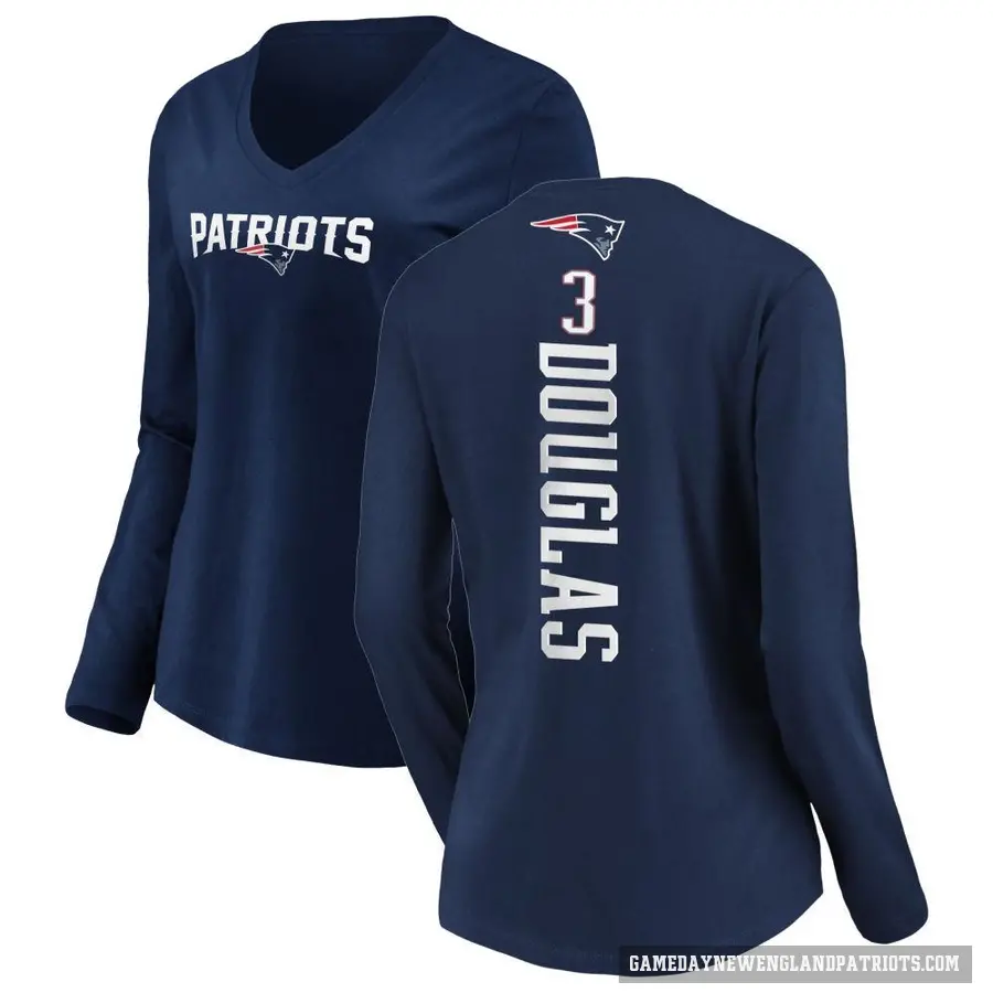 Women's ＃3 Demario Douglas New England Patriots Navy DeMario Douglas Backer Slim Fit Long Sleeve T-Shirt