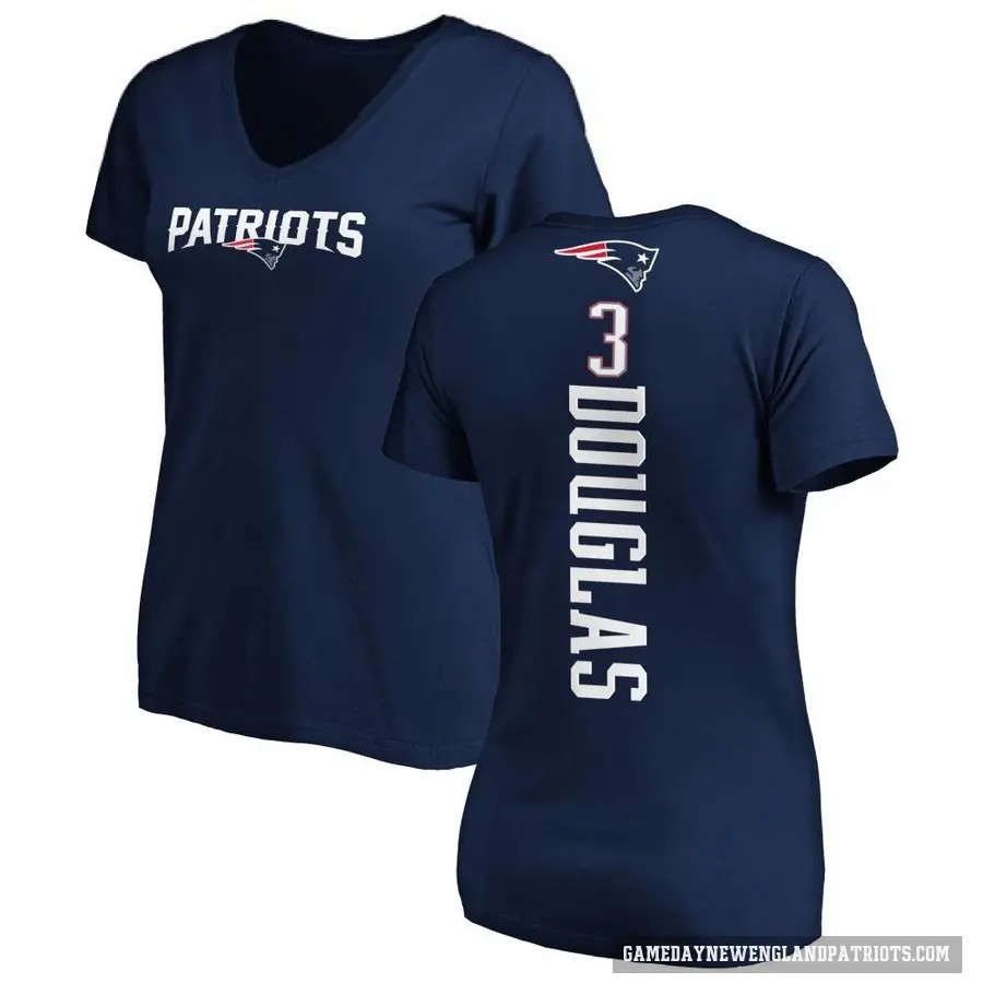 Women's ＃3 Demario Douglas New England Patriots Navy DeMario Douglas Backer Slim Fit T-Shirt