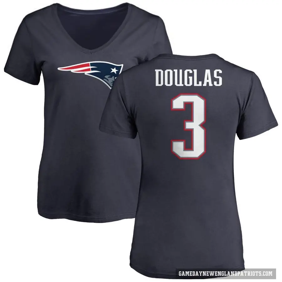 Women's ＃3 Demario Douglas New England Patriots Navy Logo DeMario Douglas T-Shirt