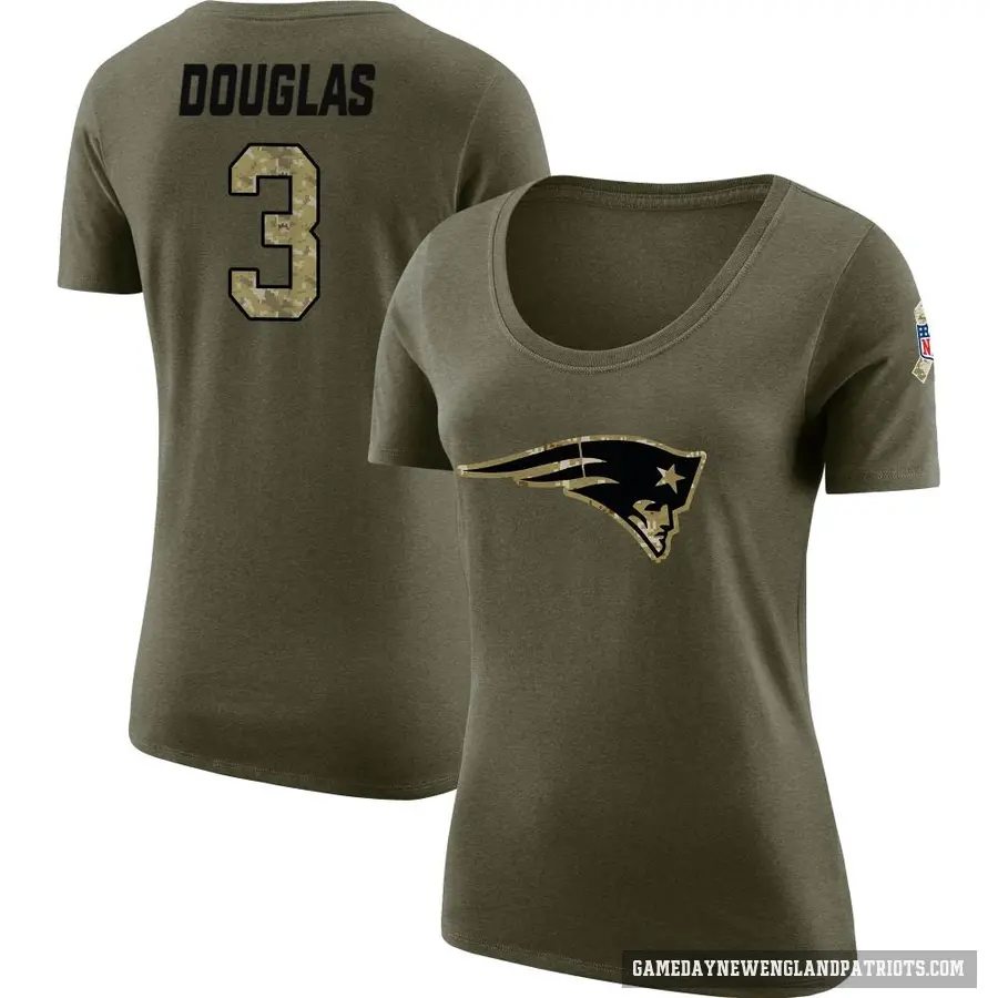 Women's ＃3 Demario Douglas New England Patriots Olive DeMario Douglas Salute to Service Scoop Neck T-Shirt