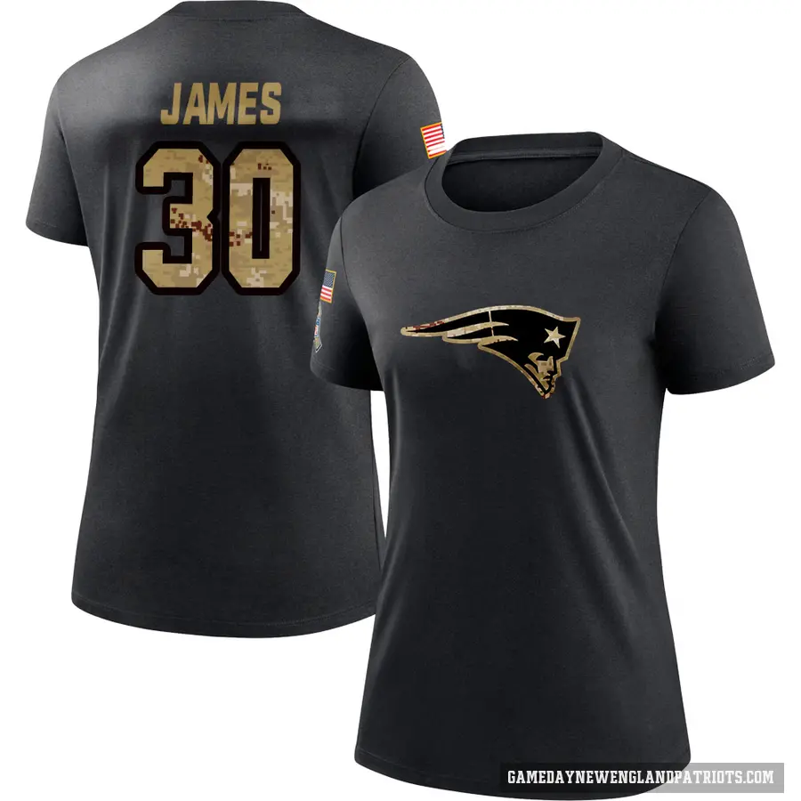 Women's ＃30 DJ James New England Patriots Black 2020 Salute To Service Performance T-Shirt