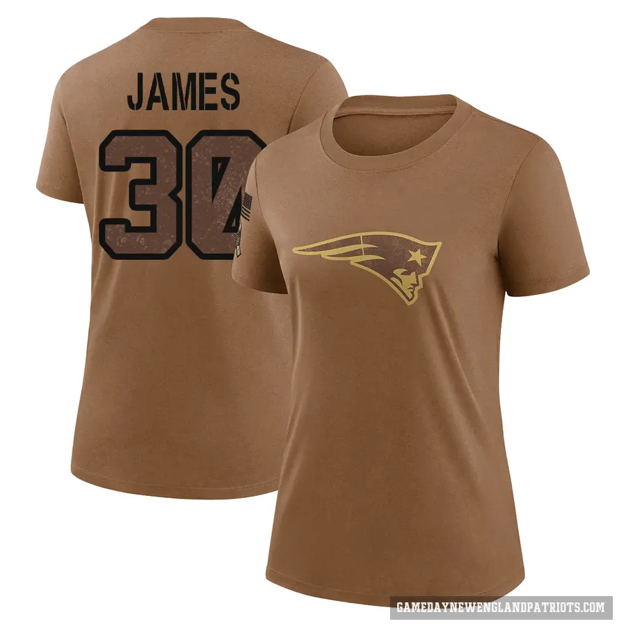 Women's ＃30 DJ James New England Patriots Brown 2023 Salute To Service Performance T-Shirt