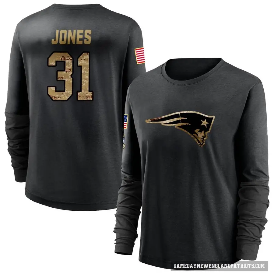 Women's ＃31 Jonathan Jones New England Patriots Black 2020 Salute To Service Sideline Performance Long Sleeve T-Shirt