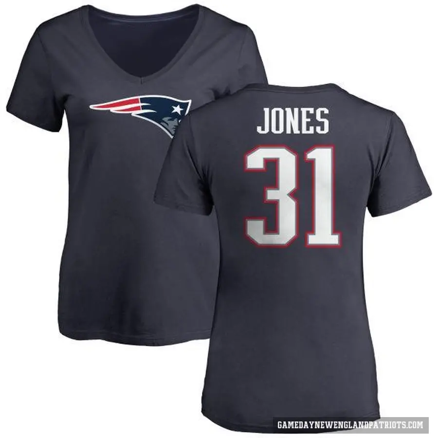 Women's ＃31 Jonathan Jones New England Patriots Navy Logo T-Shirt