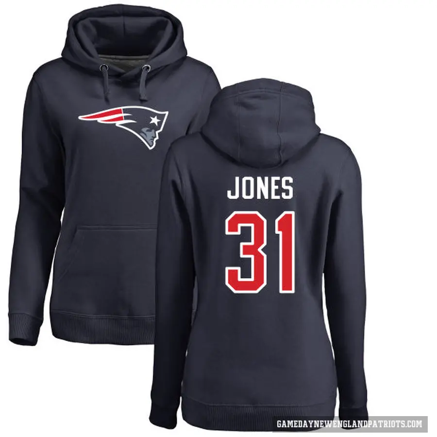 Women's ＃31 Jonathan Jones New England Patriots Navy Pro Line Logo Pullover Hoodie