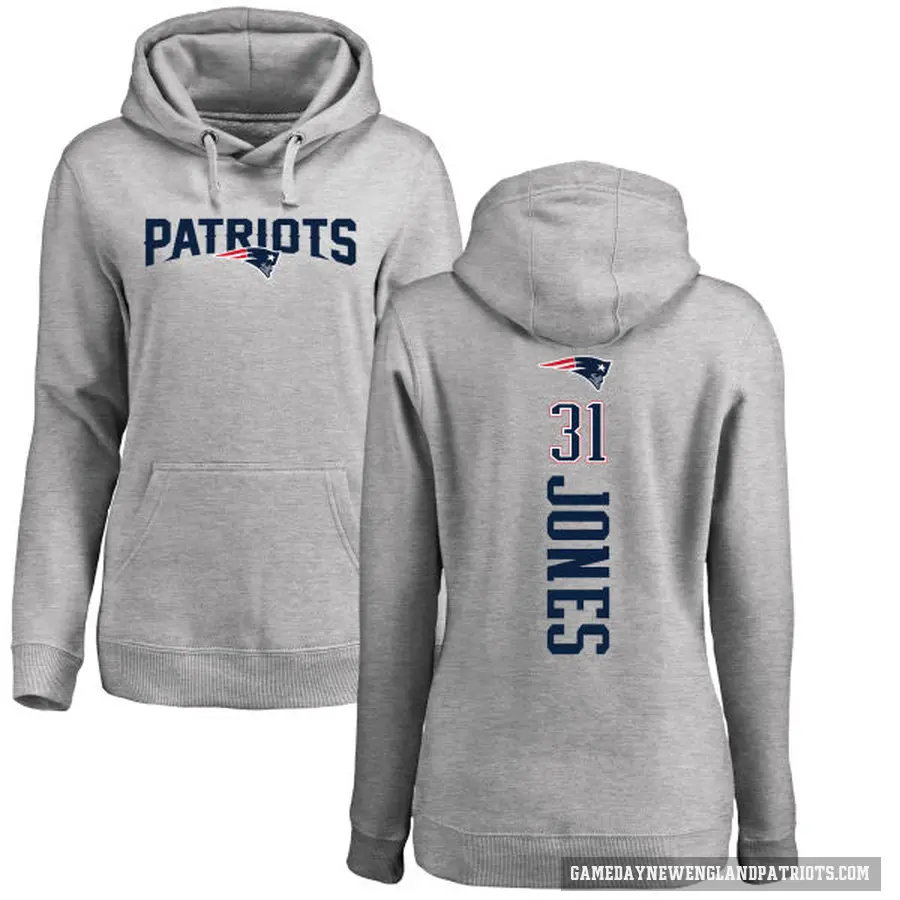 Women's ＃31 Jonathan Jones New England Patriots Pro Line Ash Backer Pullover Hoodie