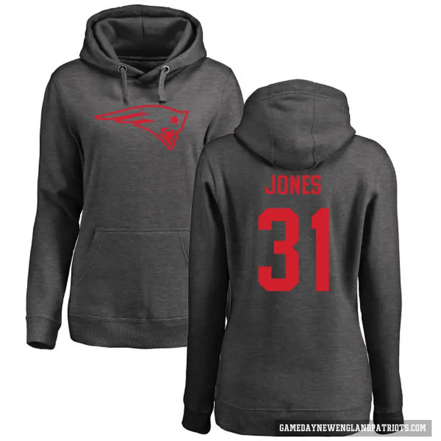 Women's ＃31 Jonathan Jones New England Patriots Pro Line by Branded Ash One Color Pullover Hoodie