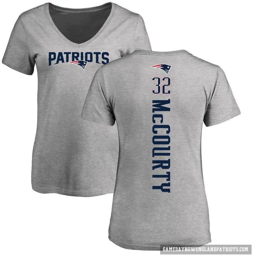 Women's ＃32 Devin McCourty New England Patriots Ash Backer V-Neck T-Shirt