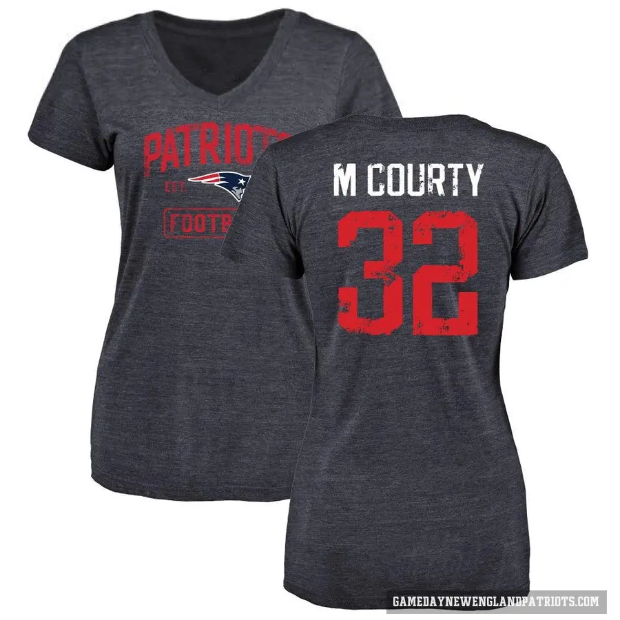 Women's ＃32 Devin McCourty New England Patriots Navy Distressed V-Neck T-Shirt