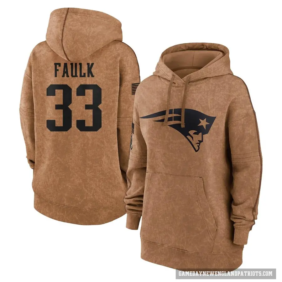 Women's ＃33 Kevin Faulk New England Patriots Brown 2023 Salute To Service Pullover Hoodie