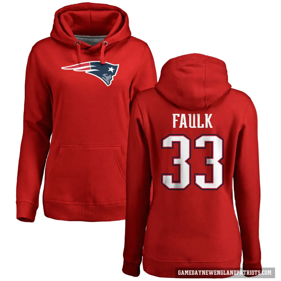 Women's ＃33 Kevin Faulk New England Patriots Red Pro Line Name & Number Logo Pullover Hoodie