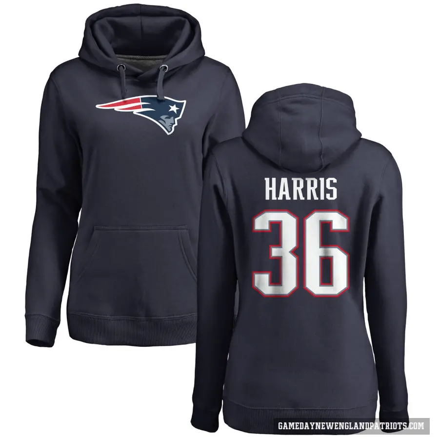 Women's ＃36 Kevin Harris New England Patriots Navy Pro Line Logo Pullover Hoodie