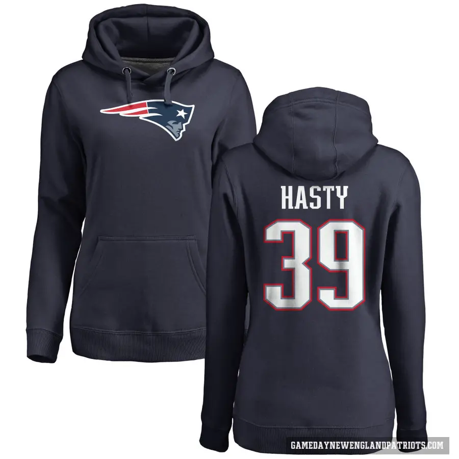 Women's ＃39 JaMycal Hasty New England Patriots Navy Pro Line Logo Pullover Hoodie