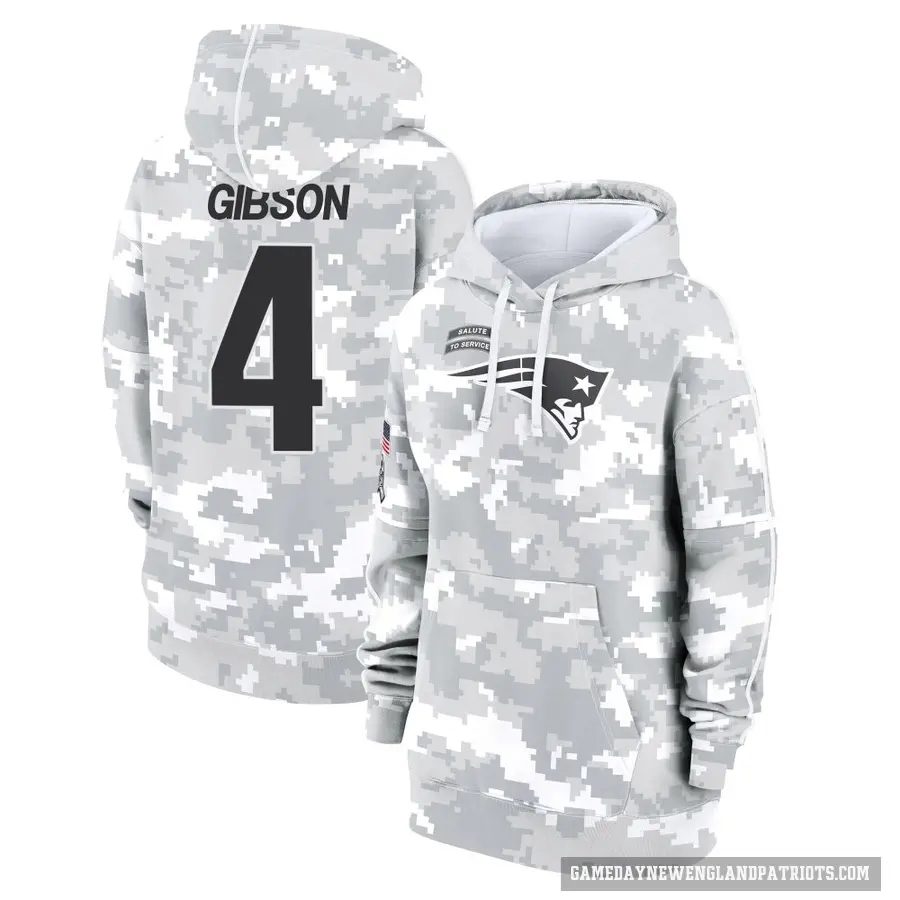 Women's ＃4 Antonio Gibson New England Patriots Arctic Camo 2024 Salute to Service Club Fleece Pullover Hoodie