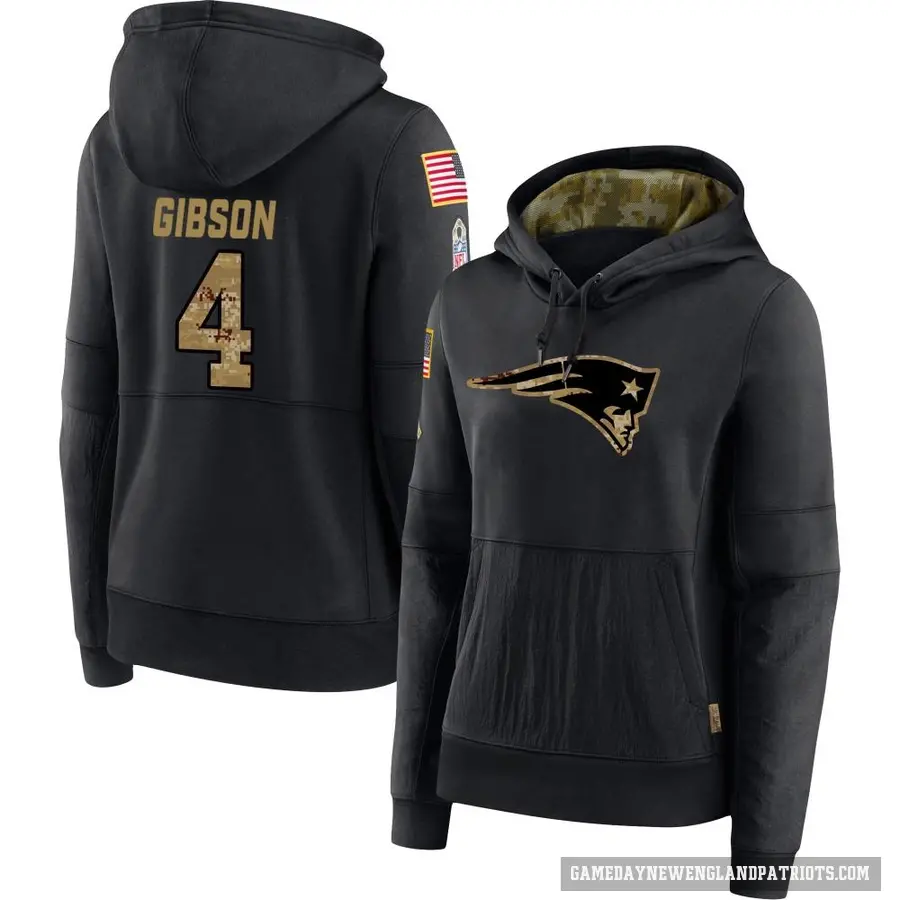 Women's ＃4 Antonio Gibson New England Patriots Black 2020 Salute to Service Sideline Performance Pullover Hoodie