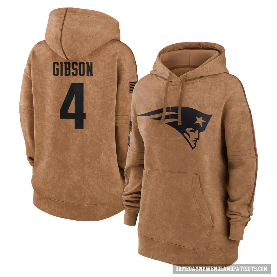 Women's ＃4 Antonio Gibson New England Patriots Brown 2023 Salute To Service Pullover Hoodie