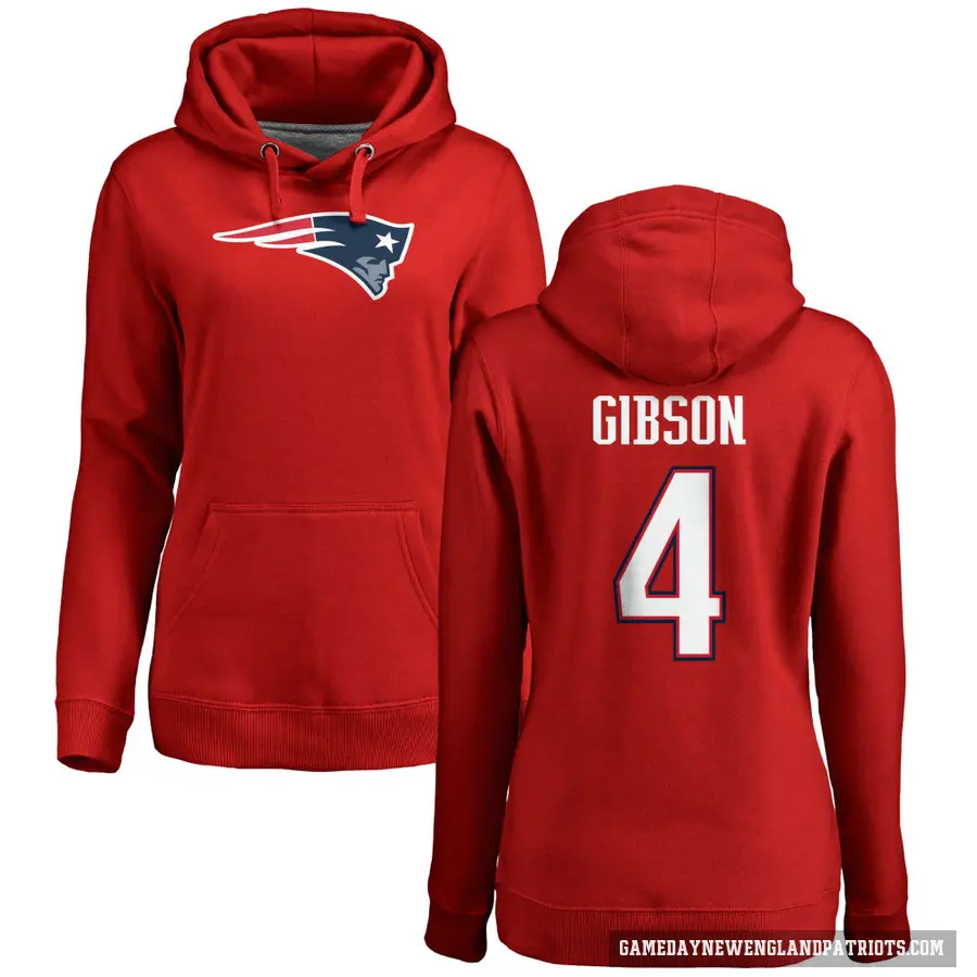 Women's ＃4 Antonio Gibson New England Patriots Red Pro Line Name & Number Logo Pullover Hoodie