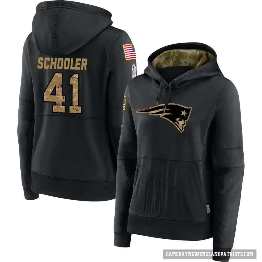 Women's ＃41 Brenden Schooler New England Patriots Black 2020 Salute to Service Sideline Performance Pullover Hoodie