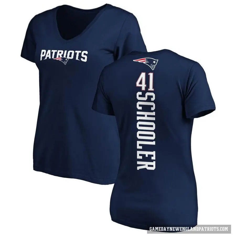 Women's ＃41 Brenden Schooler New England Patriots Navy Backer Slim Fit T-Shirt