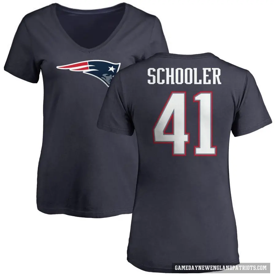 Women's ＃41 Brenden Schooler New England Patriots Navy Logo T-Shirt